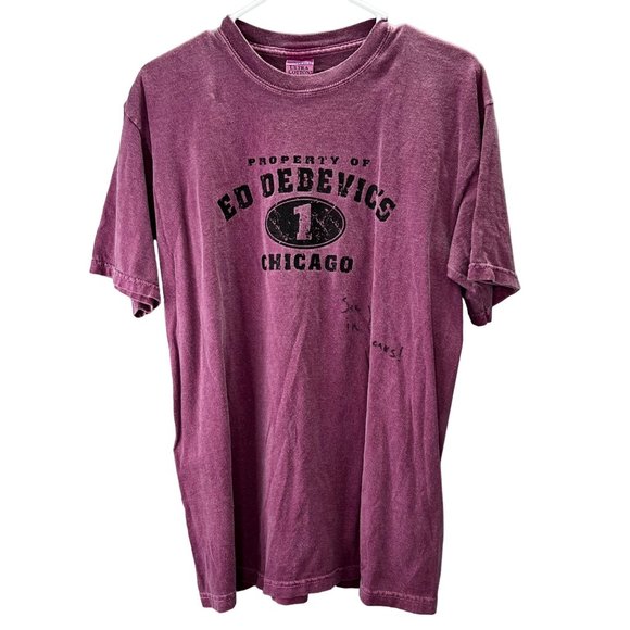 Vintage Ed Debevics Chicago T Shirt M Adult Autographed Signed VS Mauve Crewneck - Picture 1 of 6
